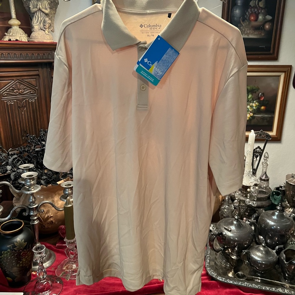 NWT Columbia Golf Adult XL Beige Omni- Wick SS Golf Shirt